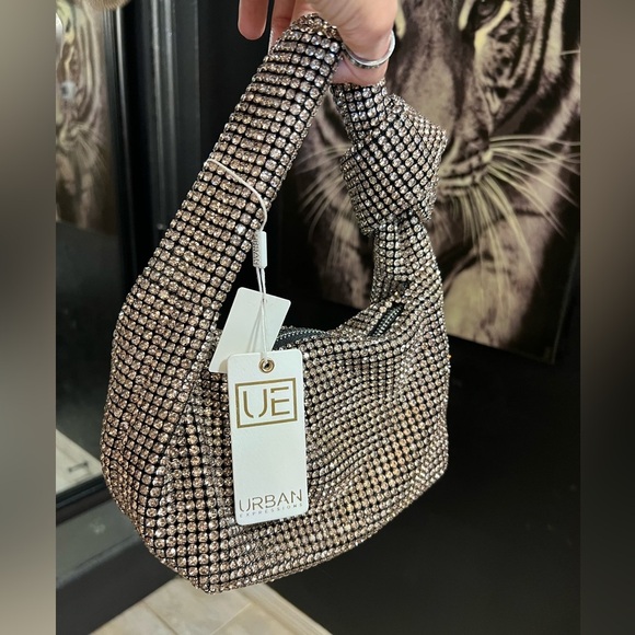 🔥URBAN EXPRESSIONS CHAMPAGNE/PINK RHINESTONE SPARKLY KNOTTED SHOULDER BAG🔥NWT - Picture 5 of 13